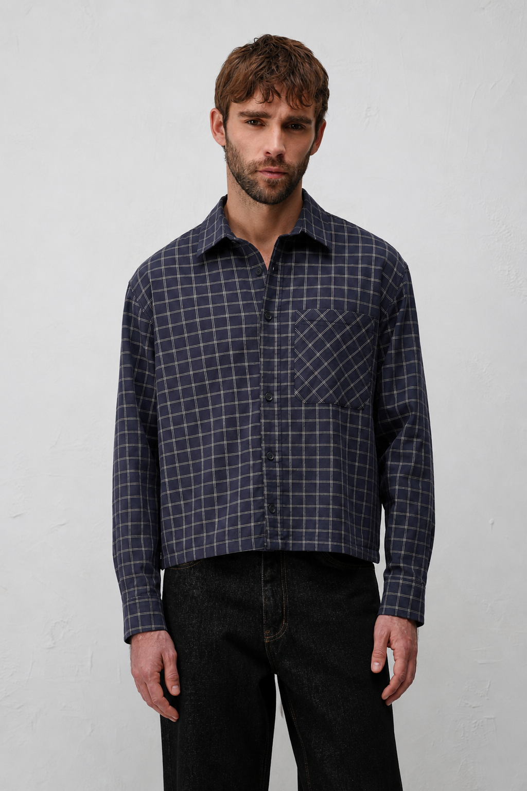 Brode Essential Shirt - Navy Windowpane