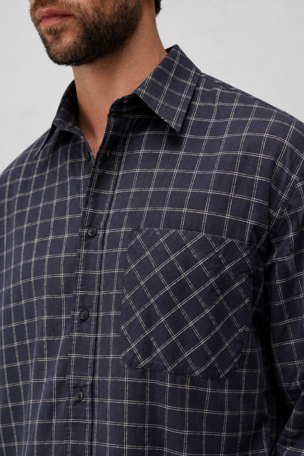 Brode Essential Shirt - Navy Windowpane